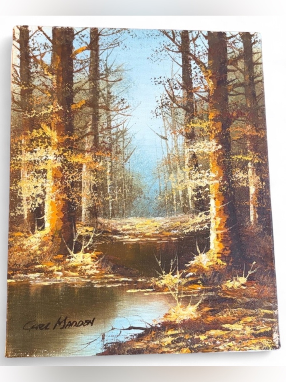 Carl Madden Signed Vintage Woodland Landscape Forest Painting Art Artwork Canvas